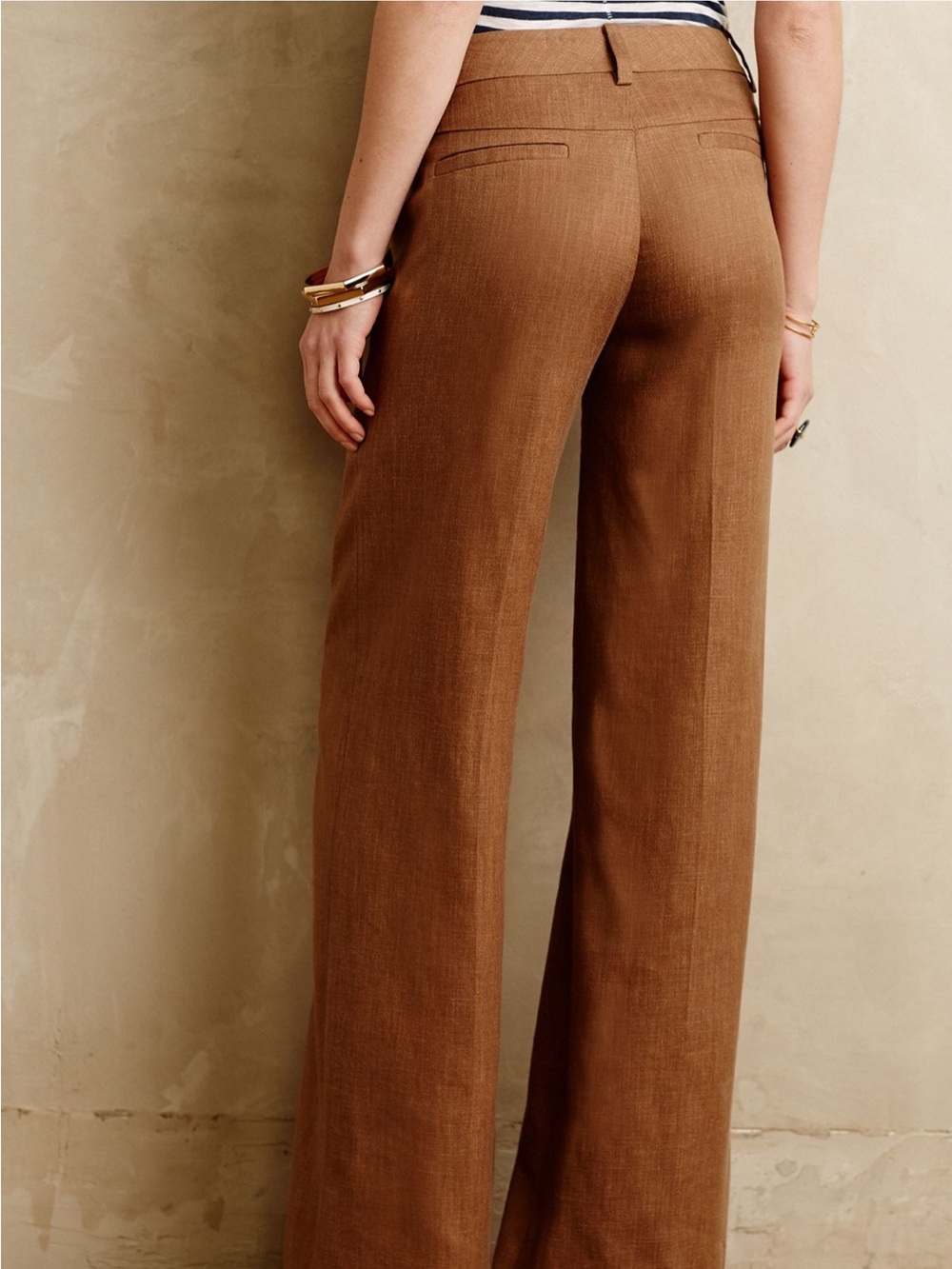Anthropologie Elevenses Tailored Sailor Wide Leg Linen Blend Pants Honey Tan 12 View 3